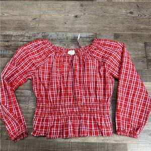 J.Crew Girls Red Plaid Smocked Long Sleeve Top Size 10 NWT